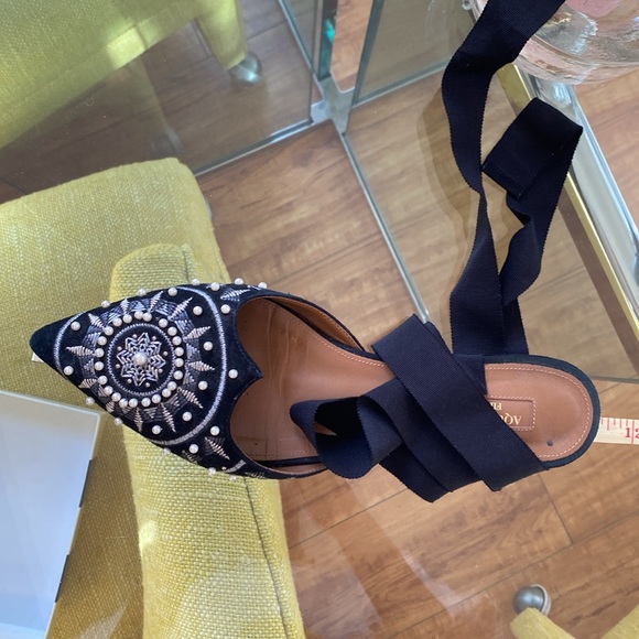 Aquazzura Stellar Embellished Black Suede Flats - Picture 9 of 10